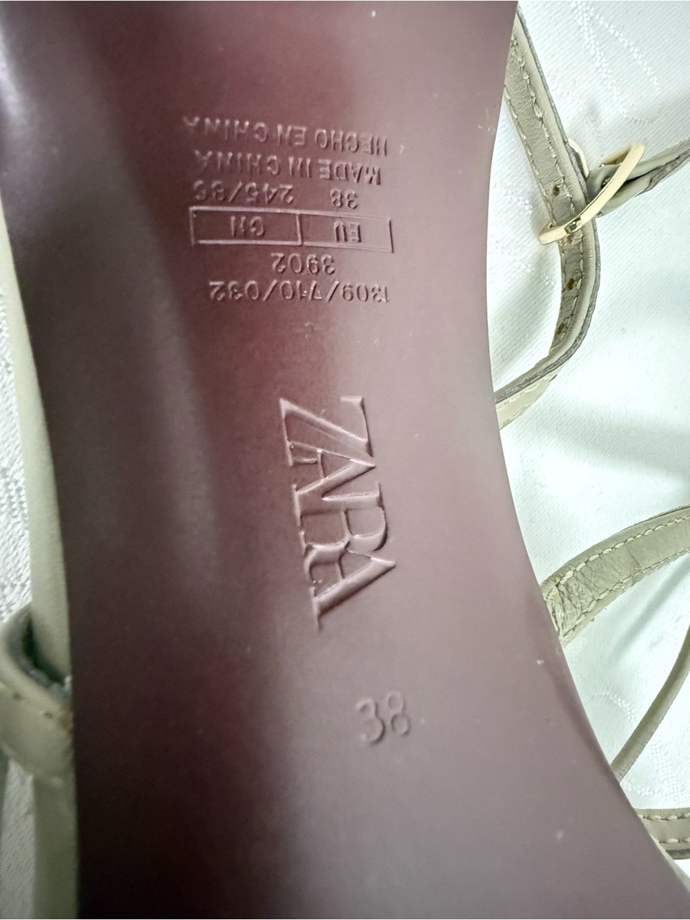 Zara Strappy Block Heel Sandals Sage Taupe Square Toe Ankle Strap EU 38 - Picture 10 of 11